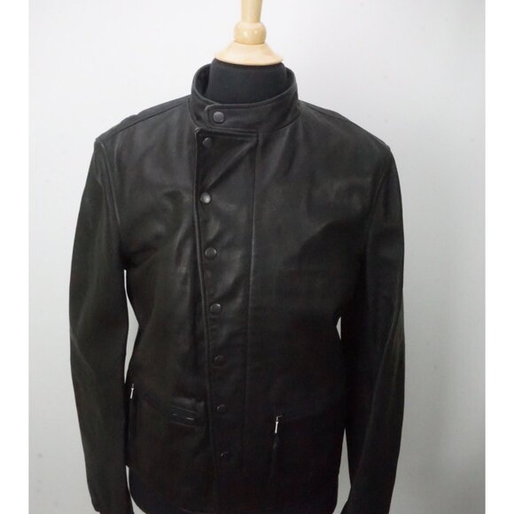 John Varvatos 100% Leather Heavy Button Zip MotorcycleJacket Coat 40 USA NEW
